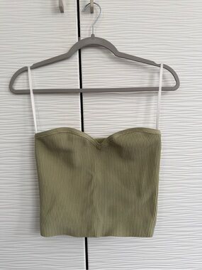 Aritzia Olive Ribbed Sweetheart Crop Tank